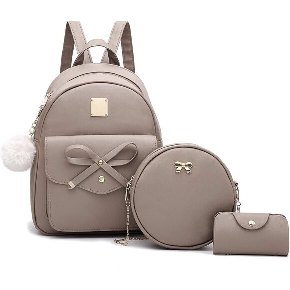 Versatile 3-Piece Bowknot Backpack Set - Stylish PU Leather for Every Occasion - Picture 1 of 6